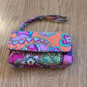 Vera Bradley Pink and Orange Floral Quilted Wristlet
